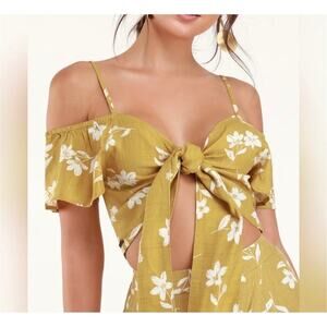 Billabong Sincerely Jules Life on Hold Mustard Yellow Crop Top Tie Front Top S